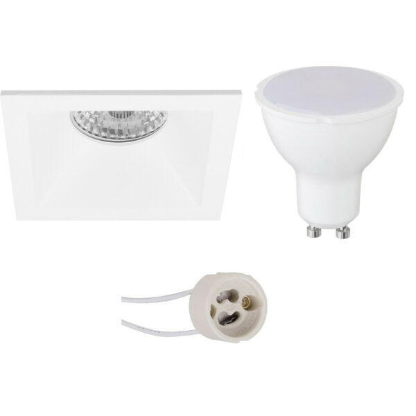 LED Spot Set – Pragmi Pollon Pro – GU10 Fitting – Inbouw Vierkant – Mat Wit – 4W – Warm Wit 3000K – Verdiept – 82mm Bestellen via ledinbouwverlichting