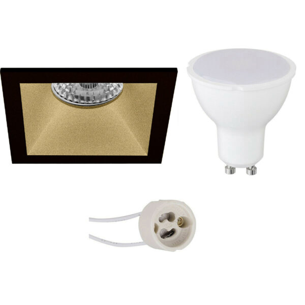 LED Spot Set – Pragmi Pollon Pro – GU10 Fitting – Dimbaar – Inbouw Vierkant – Mat Zwart/Goud – 6W – Helder/Koud Wit 6400K – Verdiept – 82mm Bestellen via ledinbouwverlichting