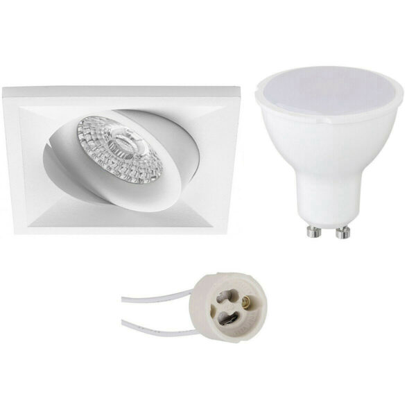 LED Spot Set – Pragmi Qiundo Pro – GU10 Fitting – Dimbaar – Inbouw Vierkant – Mat Wit – 6W – Helder/Koud Wit 6400K – Kantelbaar – 80mm Bestellen via ledinbouwverlichting