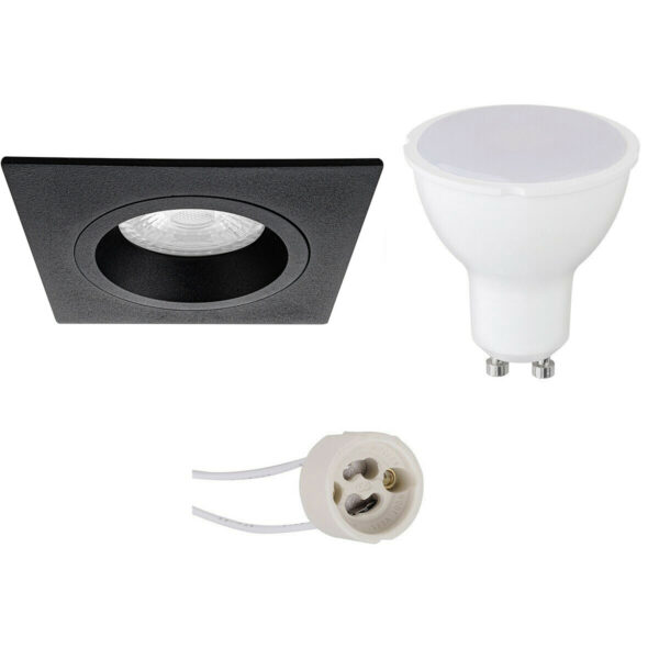 LED Spot Set – Pragmi Rodos Pro – GU10 Fitting – Inbouw Vierkant – Mat Zwart – 4W – Warm Wit 3000K – 93mm Bestellen via ledinbouwverlichting