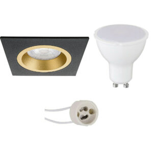 LED Spot Set – Aigi – Pragmi Rodos Pro – GU10 Fitting – Inbouw Vierkant – Mat Zwart/Goud – 6W – Helder/Koud Wit 6400K – 93mm Bestellen via ledinbouwverlichting