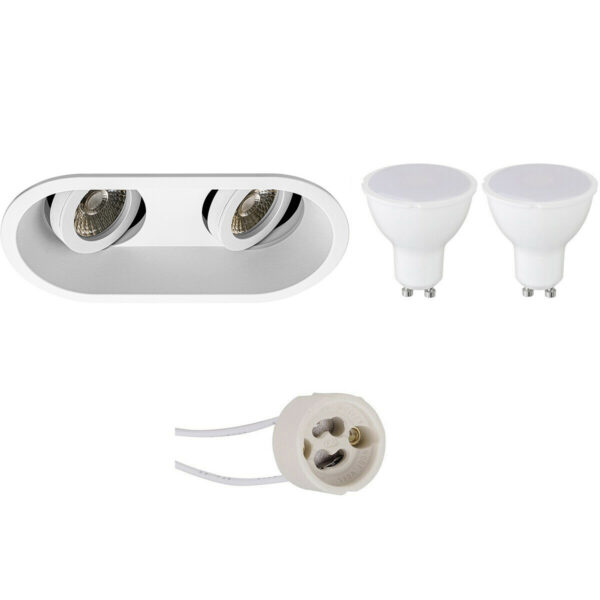 LED Spot Set – Pragmi Zano Pro – GU10 Fitting – Inbouw Ovaal Dubbel – Mat Wit – 4W – Natuurlijk Wit 4200K – Kantelbaar – 185x93mm Bestellen via ledinbouwverlichting