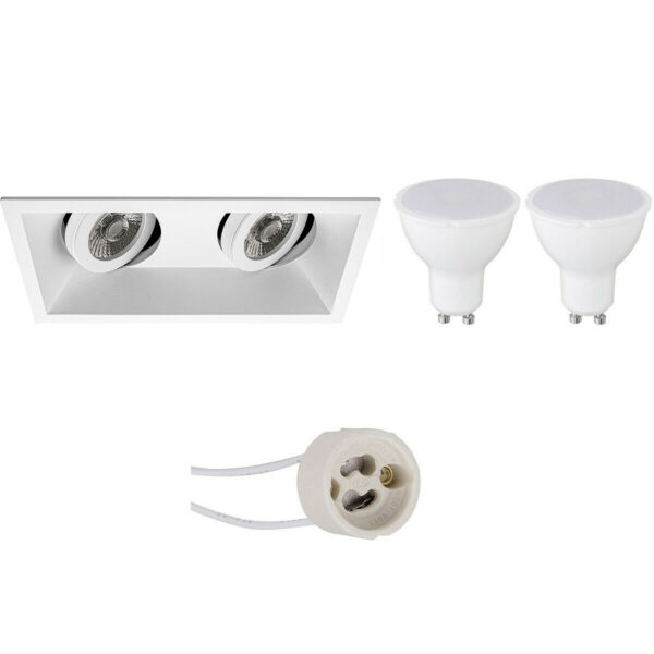 LED Spot Set – Pragmi Zano Pro – GU10 Fitting – Inbouw Rechthoek Dubbel – Mat Wit – 4W – Natuurlijk Wit 4200K – Kantelbaar – 185x93mm Bestellen via ledinbouwverlichting