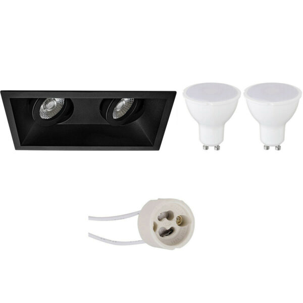 LED Spot Set – Pragmi Zano Pro – GU10 Fitting – Inbouw Rechthoek Dubbel – Mat Zwart – 4W – Warm Wit 3000K – Kantelbaar – 185x93mm Bestellen via ledinbouwverlichting