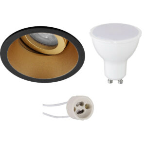 LED Spot Set – Pragmi Zano Pro – GU10 Fitting – Inbouw Rond – Mat Zwart/Goud – 4W – Warm Wit 3000K – Kantelbaar – Ø93mm Bestellen via ledinbouwverlichting