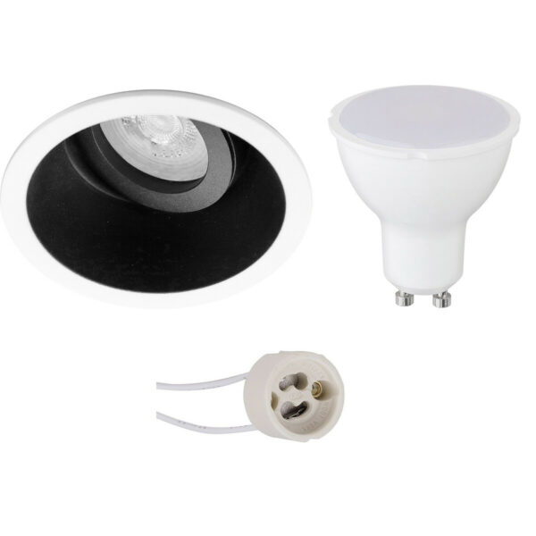 LED Spot Set – Pragmi Zano Pro – GU10 Fitting – Inbouw Rond – Mat Zwart/Wit – 4W – Warm Wit 3000K – Kantelbaar – Ø93mm Bestellen via ledinbouwverlichting