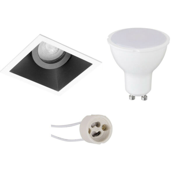 LED Spot Set – Pragmi Zano Pro – GU10 Fitting – Inbouw Vierkant – Mat Zwart/Wit – 4W – Warm Wit 3000K – Kantelbaar – 93mm Bestellen via ledinbouwverlichting