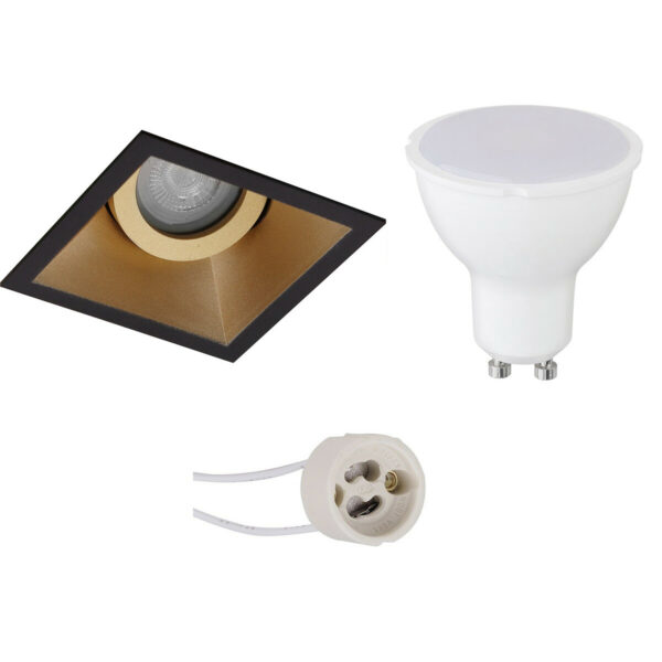 LED Spot Set – Pragmi Zano Pro – GU10 Fitting – Inbouw Vierkant – Mat Zwart/Goud – 4W – Natuurlijk Wit 4200K – Kantelbaar – 93mm Bestellen via ledinbouwverlichting