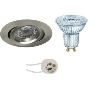 LED Spot Set – LEDVANCE Parathom PAR16 927 36D – Pragmi Aerony Pro – GU10 Fitting – Dimbaar – Inbouw Rond – Mat Nikkel – 3.7W – Warm Wit 2700K – Kantelbaar – Ø82mm Bestellen via ledinbouwverlichting