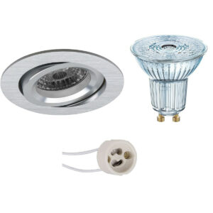 LED Spot Set – LEDVANCE Parathom PAR16 930 36D – Pragmi Aerony Pro – GU10 Fitting – Dimbaar – Inbouw Rond – Mat Zilver – 3.7W – Warm Wit 3000K – Kantelbaar – Ø82mm Bestellen via ledinbouwverlichting