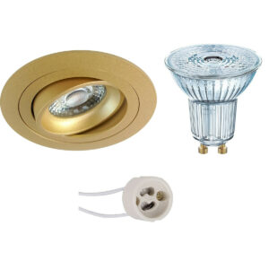 LED Spot Set – LEDVANCE Parathom PAR16 927 36D – Pragmi Alpin Pro – GU10 Fitting – Dimbaar – Inbouw Rond – Mat Goud – 3.7W – Warm Wit 2700K – Kantelbaar – Ø92mm Bestellen via ledinbouwverlichting