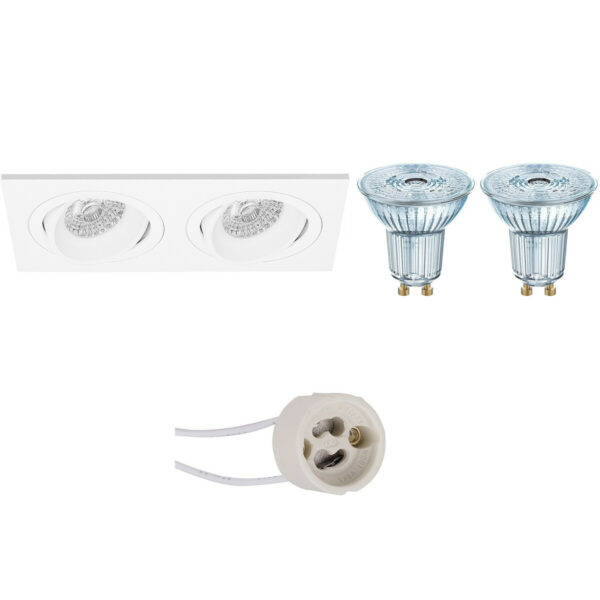 LED Spot Set – LEDVANCE Parathom PAR16 927 36D – Pragmi Borny Pro – GU10 Fitting – Dimbaar – Inbouw Rechthoek Dubbel – Mat Wit – 3.7W – Warm Wit 2700K – Kantelbaar – 175x92mm Bestellen via ledinbouwverlichting