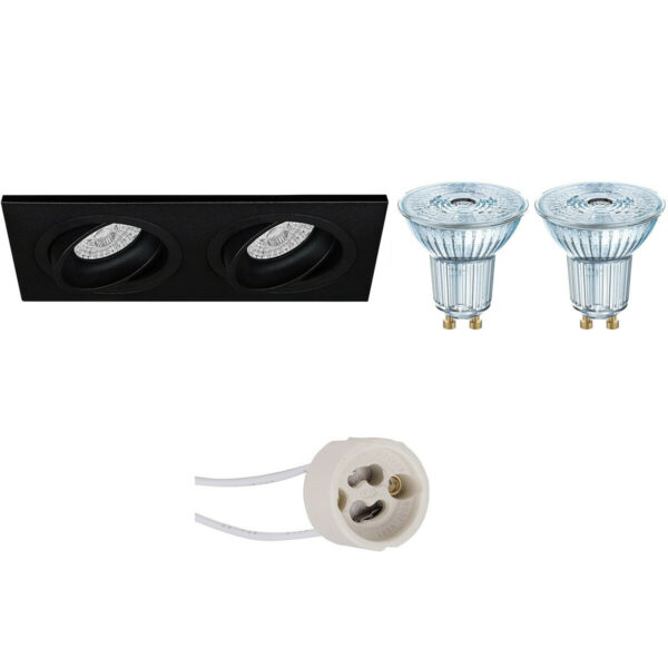 LED Spot Set – LEDVANCE Parathom PAR16 927 36D – Pragmi Borny Pro – GU10 Fitting – Dimbaar – Inbouw Rechthoek Dubbel – Mat Zwart – 3.7W – Warm Wit 2700K – Kantelbaar – 175x92mm Bestellen via ledinbouwverlichting