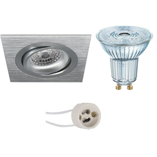 LED Spot Set – LEDVANCE Parathom PAR16 927 36D – Pragmi Borny Pro – GU10 Fitting – Dimbaar – Inbouw Vierkant – Mat Zilver – 3.7W – Warm Wit 2700K – Kantelbaar – 92mm Bestellen via ledinbouwverlichting