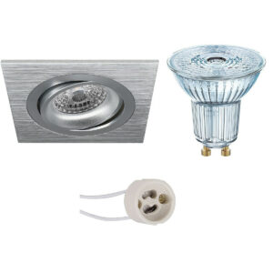 LED Spot Set – LEDVANCE Parathom PAR16 930 36D – Pragmi Borny Pro – GU10 Fitting – Dimbaar – Inbouw Vierkant – Mat Zilver – 5.5W – Warm Wit 3000K – Kantelbaar – 92mm Bestellen via ledinbouwverlichting