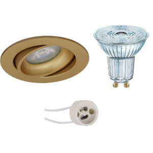 LED Spot Set – LEDVANCE Parathom PAR16 927 36D – Pragmi Delton Pro – GU10 Fitting – Dimbaar – Inbouw Rond – Mat Goud – 3.7W – Warm Wit 2700K – Kantelbaar – Ø82mm Bestellen via ledinbouwverlichting