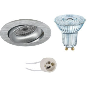 LED Spot Set – LEDVANCE Parathom PAR16 927 36D – Pragmi Delton Pro – GU10 Fitting – Dimbaar – Inbouw Rond – Mat Zilver – 3.7W – Warm Wit 2700K – Kantelbaar – Ø82mm Bestellen via ledinbouwverlichting