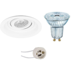 LED Spot Set – LEDVANCE Parathom PAR16 927 36D – Pragmi Domy Pro – GU10 Fitting – Dimbaar – Inbouw Rond – Mat Wit – 3.7W – Warm Wit 2700K – Verdiept – Kantelbaar – Ø105mm Bestellen via ledinbouwverlichting