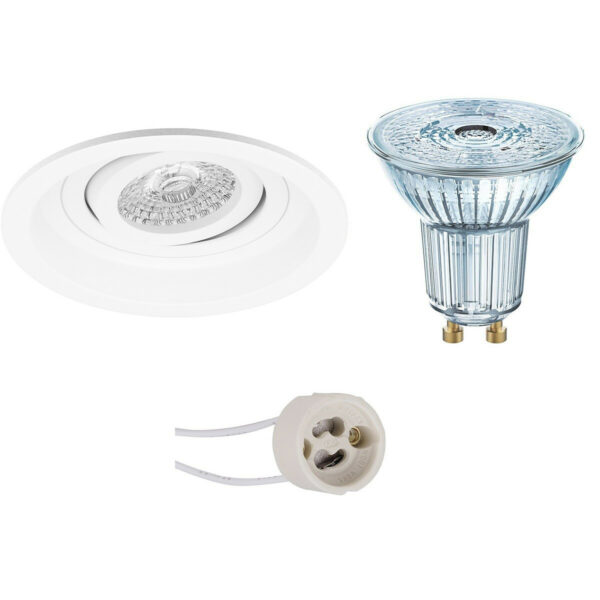 LED Spot Set – LEDVANCE Parathom PAR16 927 36D – Pragmi Domy Pro – GU10 Fitting – Dimbaar – Inbouw Rond – Mat Wit – 3.7W – Warm Wit 2700K – Verdiept – Kantelbaar – Ø105mm Bestellen via ledinbouwverlichting