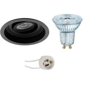 LED Spot Set – LEDVANCE Parathom PAR16 927 36D – Pragmi Domy Pro – GU10 Fitting – Dimbaar – Inbouw Rond – Mat Zwart – 3.7W – Warm Wit 2700K – Verdiept – Kantelbaar – Ø105mm Bestellen via ledinbouwverlichting