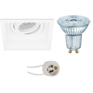 LED Spot Set – LEDVANCE Parathom PAR16 927 36D – Pragmi Domy Pro – GU10 Fitting – Dimbaar – Inbouw Vierkant – Mat Wit – 3.7W – Warm Wit 2700K – Verdiept – Kantelbaar – 105mm Bestellen via ledinbouwverlichting