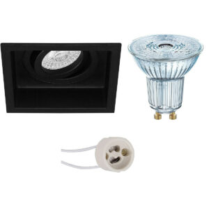 LED Spot Set – LEDVANCE Parathom PAR16 927 36D – Pragmi Domy Pro – GU10 Fitting – Dimbaar – Inbouw Vierkant – Mat Zwart – 3.7W – Warm Wit 2700K – Verdiept – Kantelbaar – 105mm Bestellen via ledinbouwverlichting