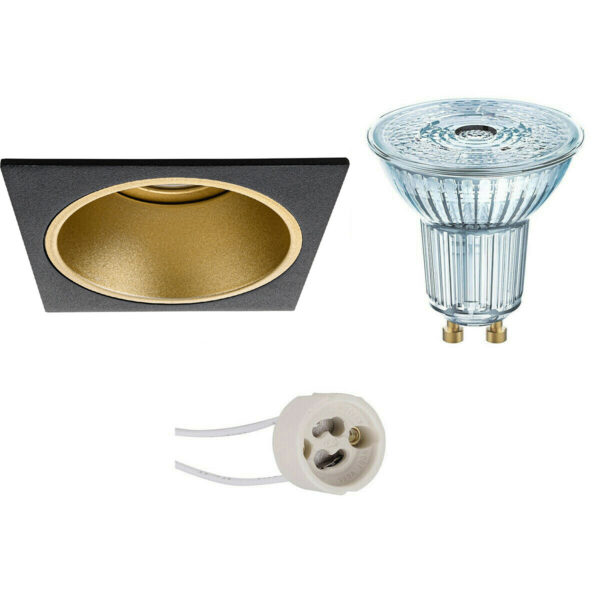 LED Spot Set – LEDVANCE Parathom PAR16 927 36D – Pragmi Minko Pro – GU10 Fitting – Dimbaar – Inbouw Vierkant – Mat Zwart/Goud – 3.7W – Warm Wit 2700K – Verdiept – 90mm Bestellen via ledinbouwverlichting