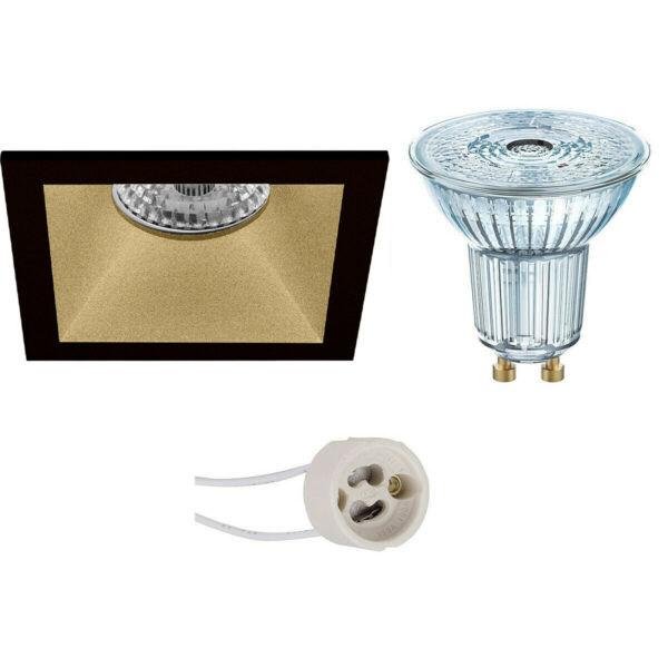 LED Spot Set – LEDVANCE Parathom PAR16 927 36D – Pragmi Pollon Pro – GU10 Fitting – Dimbaar – Inbouw Vierkant – Mat Zwart/Goud – 3.7W – Warm Wit 2700K – Verdiept – 82mm Bestellen via ledinbouwverlichting