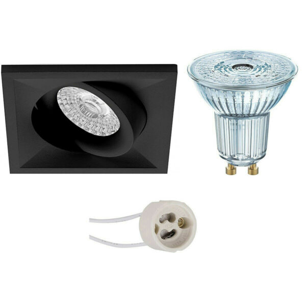 LED Spot Set – LEDVANCE Parathom PAR16 927 36D – Pragmi Qiundo Pro – GU10 Fitting – Dimbaar – Inbouw Vierkant – Mat Zwart – 3.7W – Warm Wit 2700K – Kantelbaar – 80mm Bestellen via ledinbouwverlichting