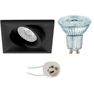 LED Spot Set – LEDVANCE Parathom PAR16 927 36D – Pragmi Qiundo Pro – GU10 Fitting – Dimbaar – Inbouw Vierkant – Mat Zwart – 5.5W – Warm Wit 2700K – Kantelbaar – 80mm Bestellen via ledinbouwverlichting