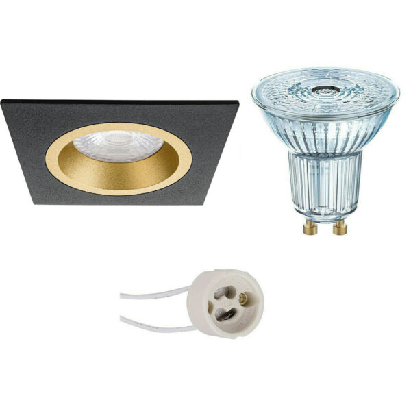 LED Spot Set – LEDVANCE Parathom PAR16 927 36D – Pragmi Rodos Pro – GU10 Fitting – Dimbaar – Inbouw Vierkant – Mat Zwart/Goud – 3.7W – Warm Wit 2700K – 93mm Bestellen via ledinbouwverlichting