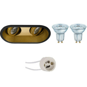 LED Spot Set – LEDVANCE Parathom PAR16 927 36D – Pragmi Zano Pro – GU10 Fitting – Dimbaar – Inbouw Ovaal Dubbel – Mat Zwart/Goud – 3.7W – Warm Wit 2700K – Kantelbaar – 185x93mm Bestellen via ledinbouwverlichting