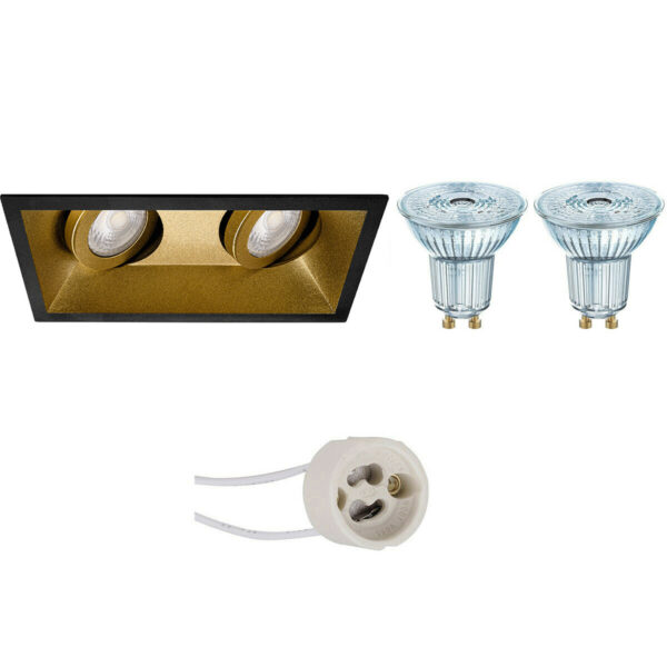 LED Spot Set – LEDVANCE Parathom PAR16 940 36D – Pragmi Zano Pro – GU10 Fitting – Dimbaar – Inbouw Rechthoek Dubbel – Mat Zwart/Goud – 3.7W – Natuurlijk Wit 4000K – Kantelbaar – 185x93mm Bestellen via ledinbouwverlichting