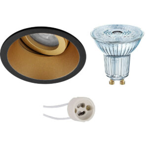 LED Spot Set – LEDVANCE Parathom PAR16 927 36D – Pragmi Zano Pro – GU10 Fitting – Dimbaar – Inbouw Rond – Mat Zwart/Goud – 3.7W – Warm Wit 2700K – Kantelbaar – Ø93mm Bestellen via ledinbouwverlichting