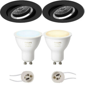 Pragmi Aerony Pro – Inbouw Rond – Mat Zwart – Kantelbaar – Ø82mm – Philips Hue – LED Spot Set GU10 – White Ambiance – Bluetooth Bestellen via ledinbouwverlichting