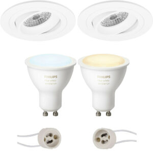 Pragmi Alpin Pro – Inbouw Rond – Mat Wit – Kantelbaar Ø92mm – Philips Hue – LED Spot Set GU10 – White Ambiance – Bluetooth Bestellen via ledinbouwverlichting