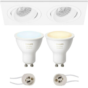 Pragmi Borny Pro – Inbouw Rechthoek Dubbel – Mat Wit – Kantelbaar – 175x92mm – Philips Hue – LED Spot Set GU10 – White Ambiance – Bluetooth Bestellen via ledinbouwverlichting