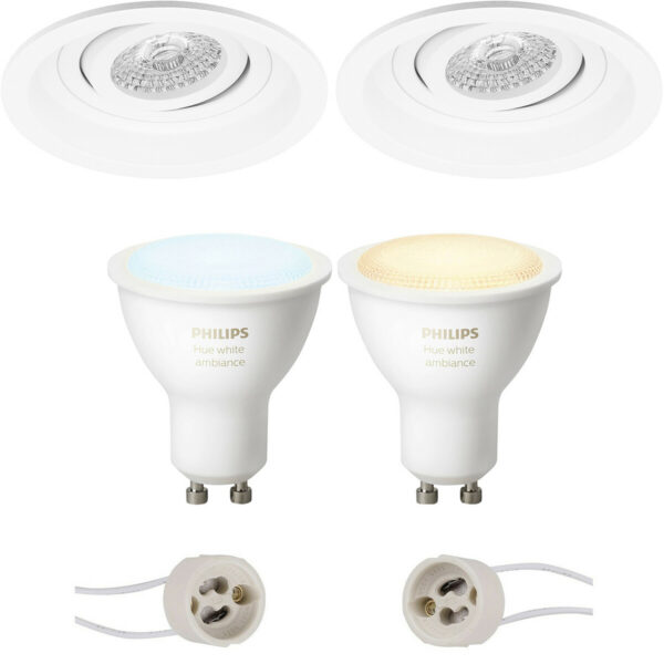 Pragmi Domy Pro – Inbouw Rond – Mat Wit – Verdiept – Kantelbaar – Ø105mm – Philips Hue – LED Spot Set GU10 – White Ambiance – Bluetooth Bestellen via ledinbouwverlichting