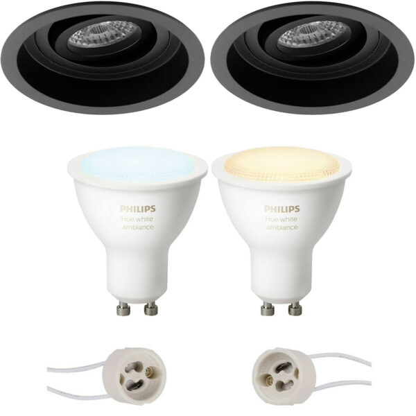 Pragmi Domy Pro – Inbouw Rond – Mat Zwart – Verdiept – Kantelbaar – Ø105mm – Philips Hue – LED Spot Set GU10 – White Ambiance – Bluetooth Bestellen via ledinbouwverlichting