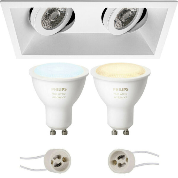 Pragmi Zano Pro – Inbouw Rechthoek Dubbel – Mat Wit – Kantelbaar – 185x93mm – Philips Hue – LED Spot Set GU10 – White Ambiance – Bluetooth Bestellen via ledinbouwverlichting