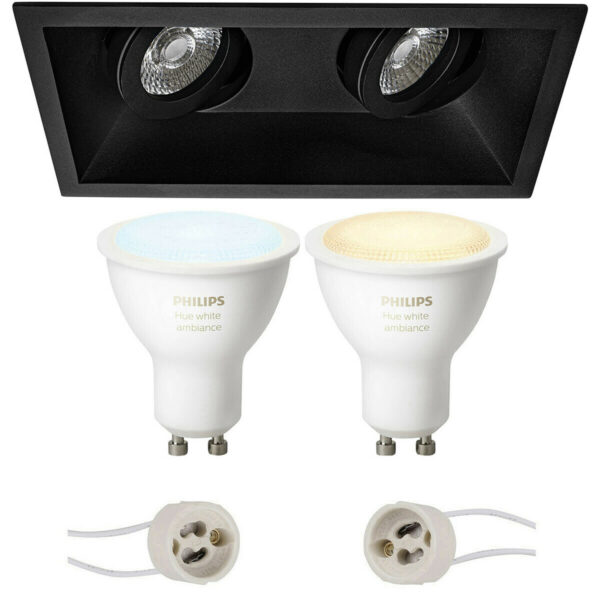 Pragmi Zano Pro – Inbouw Rechthoek Dubbel – Mat Zwart – Kantelbaar – 185x93mm – Philips Hue – LED Spot Set GU10 – White Ambiance – Bluetooth Bestellen via ledinbouwverlichting