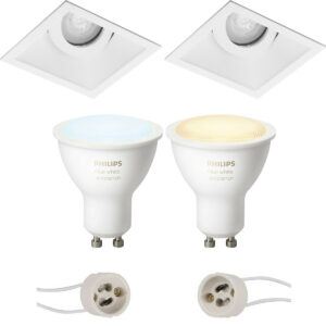 Pragmi Zano Pro – Inbouw Vierkant – Mat Wit – Kantelbaar – 93mm – Philips Hue – LED Spot Set GU10 – White Ambiance – Bluetooth Bestellen via ledinbouwverlichting