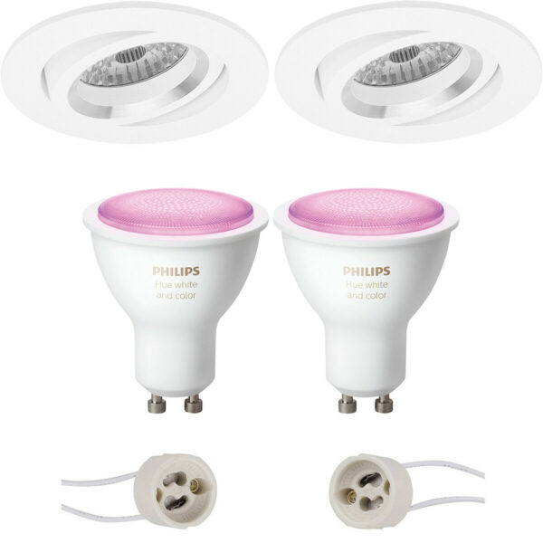 Pragmi Aerony Pro – Inbouw Rond – Mat Wit – Kantelbaar – Ø82mm – Philips Hue – LED Spot Set GU10 – White and Color Ambiance – Bluetooth Bestellen via ledinbouwverlichting