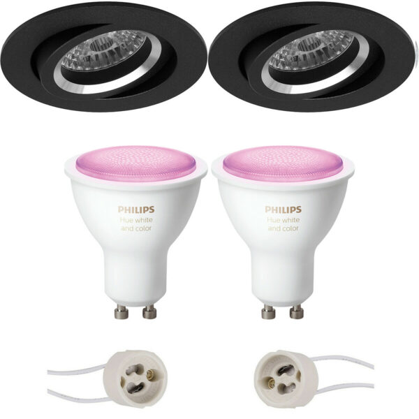 Pragmi Aerony Pro – Inbouw Rond – Mat Zwart – Kantelbaar – Ø82mm – Philips Hue – LED Spot Set GU10 – White and Color Ambiance – Bluetooth Bestellen via ledinbouwverlichting