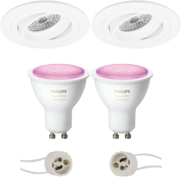 Pragmi Alpin Pro – Inbouw Rond – Mat Wit – Kantelbaar Ø92mm – Philips Hue – LED Spot Set GU10 – White and Color Ambiance – Bluetooth Bestellen via ledinbouwverlichting