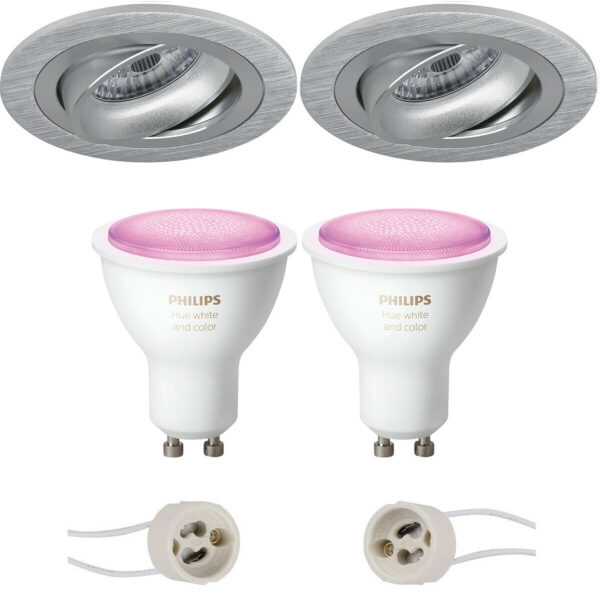 Pragmi Alpin Pro – Inbouw Rond – Mat Zilver – Kantelbaar Ø92mm – Philips Hue – LED Spot Set GU10 – White and Color Ambiance – Bluetooth Bestellen via ledinbouwverlichting