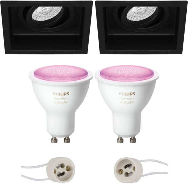 Pragmi Domy Pro – Inbouw Vierkant – Mat Zwart – Verdiept – Kantelbaar – 105mm – Philips Hue – LED Spot Set GU10 – White and Color Ambiance – Bluetooth Bestellen via ledinbouwverlichting