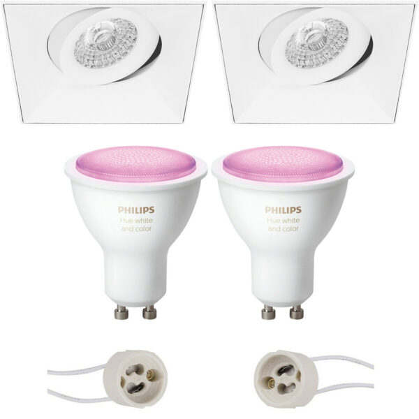 Pragmi Nivas Pro – Inbouw Vierkant – Mat Wit – Trimless – Kantelbaar – 150mm – Philips Hue – LED Spot Set GU10 – White and Color Ambiance – Bluetooth Bestellen via ledinbouwverlichting