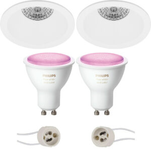 Pragmi Pollon Pro – Inbouw Rond – Mat Wit – Verdiept – Ø82mm – Philips Hue – LED Spot Set GU10 – White and Color Ambiance – Bluetooth Bestellen via ledinbouwverlichting