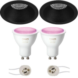 Pragmi Pollon Pro – Inbouw Rond – Mat Zwart – Verdiept – Ø82mm – Philips Hue – LED Spot Set GU10 – White and Color Ambiance – Bluetooth Bestellen via ledinbouwverlichting